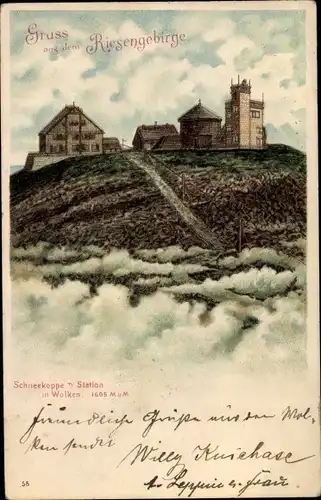 Präge Litho Malá Úpa Kleinaupa Riesengebirge Region Königgrätz, Schneekoppe, Station, Wolken