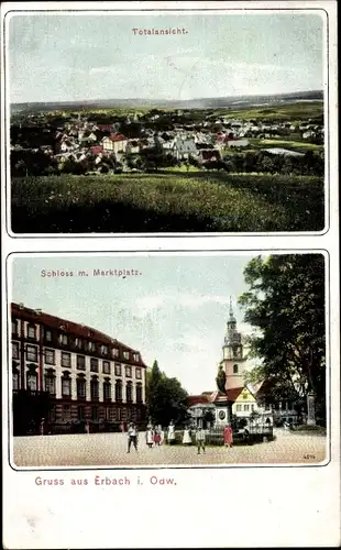 Ak Erbach im Odenwald Hessen, Totalansicht, Schloss, Marktplatz