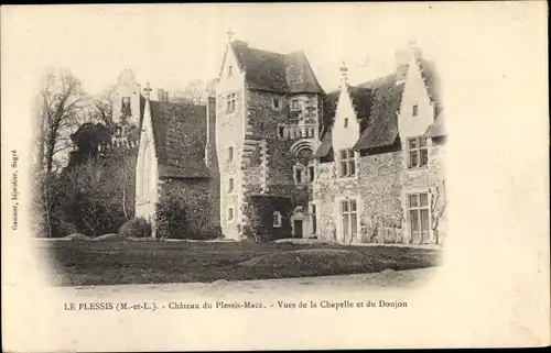 Ak Le Plessis Maine et Loire, Le Chateau de Plessis Mace, Vue de la Chapelle et du Donjon