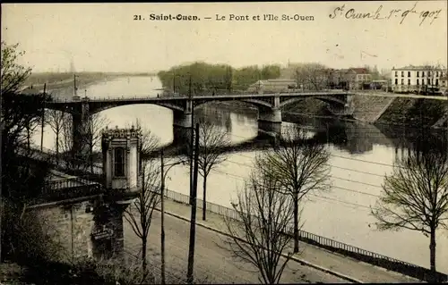 Ak Saint Ouen Seine Saint Denis, Le Pont et l'Ile Saint Ouen