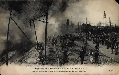 Ak Saint Ouen Seine Saint Denis, Incendie des Magasins du Nord a Saint Ouen