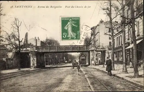 Ak Saint Ouen Seine Saint Denis, Avenue des Batignolles, Pont du Chemin de fer