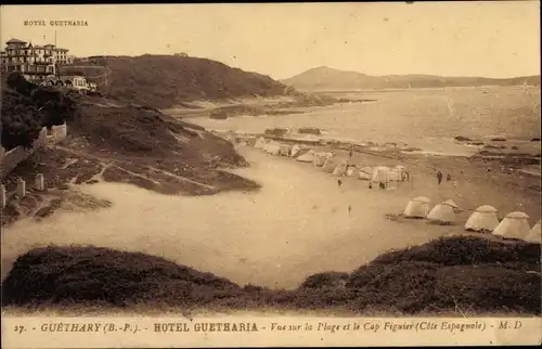 Ak Guéthary Pyrénées Atlantiques, Hotel Guetharia, Vue sur la Plage et le Cap Figuier