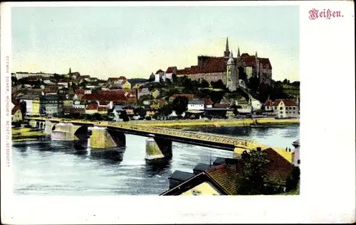 Ak Meißen in Sachsen, Blick zur Stadt, Albrechtsburg, Brücke