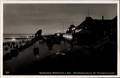 Ak Westerland, Nachtbeleuchtung der Strandpromenade