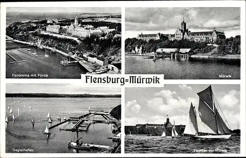 Ak Mürwik Flensburg in Schleswig Holstein, Seglerhafen, Yachten, Panorama mit Förde