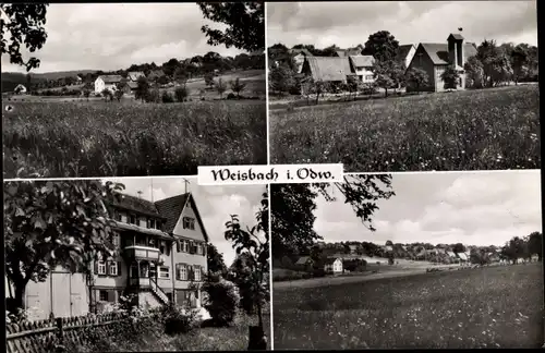 Ak Weisbach Waldbrunn im Odenwald, Panorama, Ortspartie, Straßenpartie