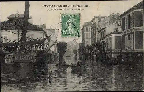 Ak Alfortville Val de Marne, Inondations du 29 Janvier 1910, La rue Veron