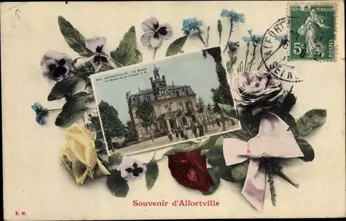 Ak Alfortville Val de Marne, Souvenir, Montage avec Fleurs, La Mairie