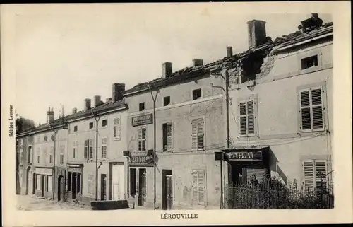 Ak Lerouville Lothringen Meuse, Tabac-Laden, Kriegszerstörungen am Gebäude