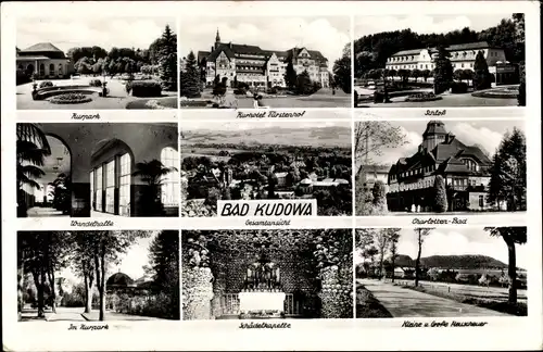 Ak Kudowa Zdrój Bad Kudowa Schlesien, Kurpark, Kurhotel Fürstenhof, Schloss, Wandelhalle