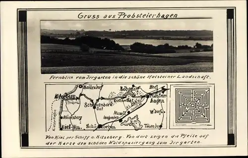 Landkarten Ak Probsteierhagen in Holstein, Fernblick vom Irrgarten, Ausflugslokal