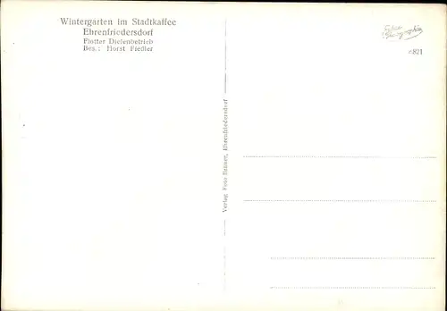 Ak Ehrenfriedersdorf im Erzgebirge, Wintergarten im Stadtkaffee, Innenansicht