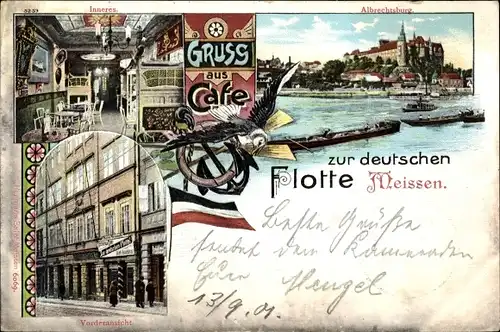 Litho Meißen an der Elbe, Cafe zur deutschen Flotte, Innenansicht, Albrechtsburg
