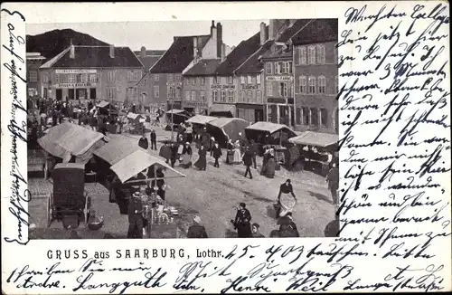 Ak Sarrebourg Saarburg Lothringen Moselle, Marktplatz, Marktstände