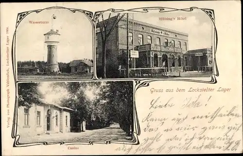 Jugendstil Ak Lockstedt in Holstein, Lockstedter Lager, Wasserturm, Kasino, Hülsing's Hotel
