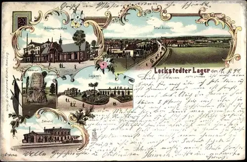 Litho Lockstedt in Holstein, Lockstedter Lager, Totale, Hotel, Lazarett, Denkmal, Bahnhof