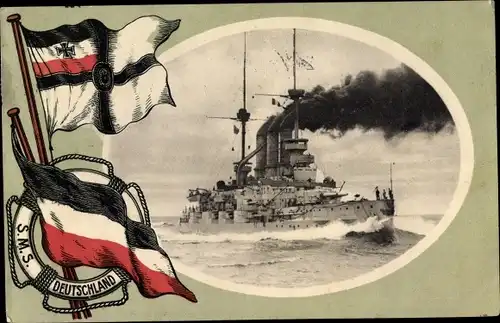 Passepartout Ak Deutsches Kriegsschiff, SMS Deutschland, Linienschiff, Kaiserliche Marine
