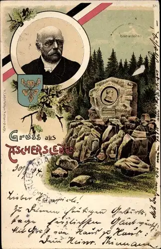 Wappen Litho Aschersleben im Salzlandkreis, Fürst Otto von Bismarck, Bismarckstein