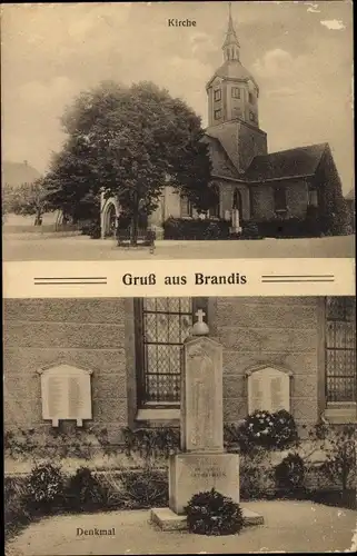 Ak Brandis in Sachsen, Kirche mit Denkmal, Ehrenmal