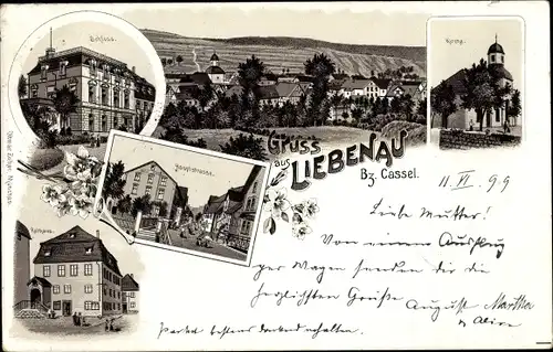 Litho Liebenau in Hessen, Kirche, Schloss, Hauptstraße, Rathaus