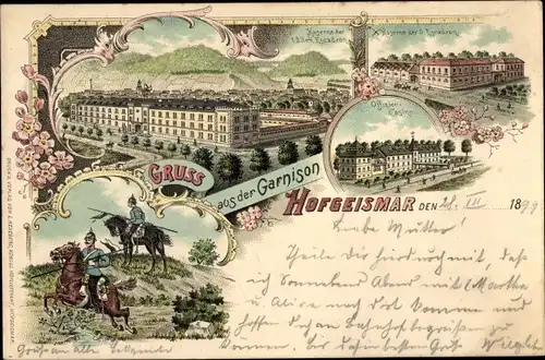 Litho Hofgeismar in Nordhessen, Offizierkasino, Kaserne der 5. Escadron, Garnison