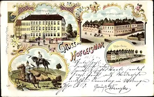 Litho Hofgeismar in Nordhessen, Kaserne 5. Escadron, Offizierkasino, Hotel Hessischer Hof