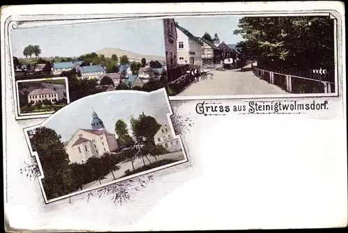Ak Steinigtwolmsdorf in der Lausitz, Teilansicht, Straßenpartie, Kirche