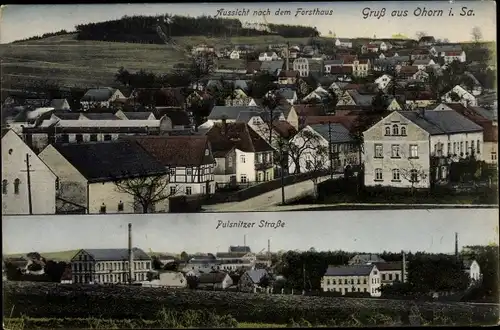 Ak Ohorn in Sachsen, Forsthaus, Pulsnitzer Straße, Blick auf den Ort