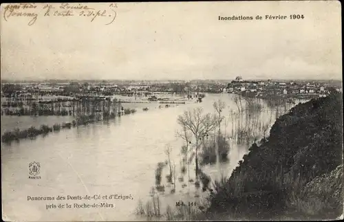 Ak Les Ponts de Cé Maine et Loire, Inondations de Fevrier 1904, Panorama