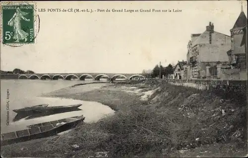 Ak Les Ponts de Cé Maine et Loire, Port du Grand Large et Grand Pont sur la Loire