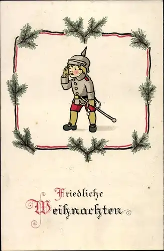 Ak Glückwunsch Weihnachten, Tannenzweige, Soldat in Uniform, Patriotik