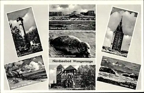 Ak Wangerooge in Friesland, Westturm der Jugendherberge, Seehund, Leuchtturm, Bahnhof