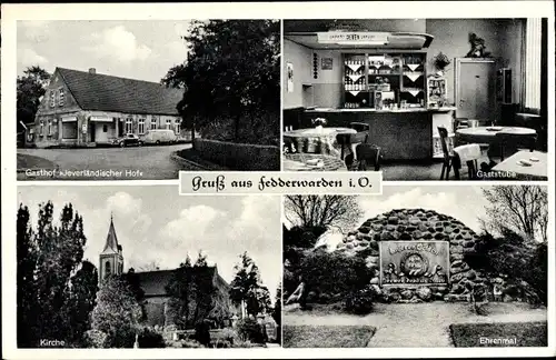 Ak Fedderwarden Kniphausen Niedersachsen, Gasthof Jeverländischer Hof, Kirche, Ehrenmal