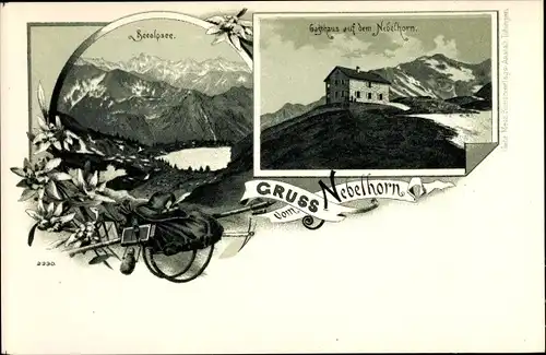 Litho Oberstdorf im Oberallgäu, Gasthaus auf dem Nebelhorn, Seealpsee