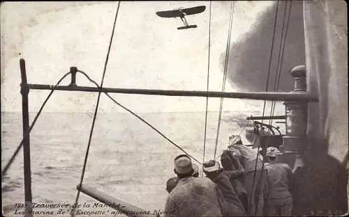 Ak Traversee de la Manche, les marins de l'Escopette, Aeroplane Bleriot