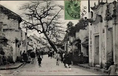 Ak Hanoi Tonkin Vietnam, Rue des Pavillons Noirs, Straßenpartie