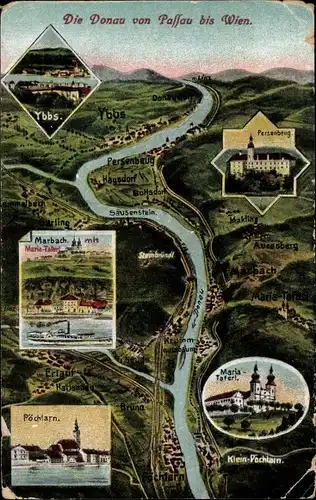 Künstler Ak Felle, E., Ybbs an der Donau in Niederösterreich, Donau von Passau bis Wien, Marbach