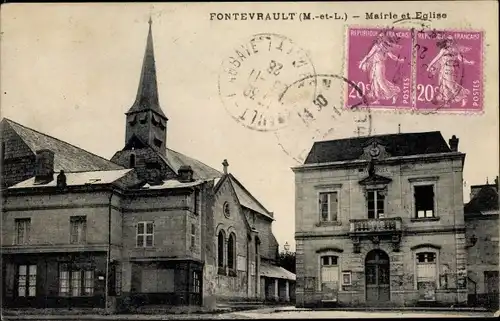 Ak Fontevrault Maine-et-Loire, Mairie et Eglise