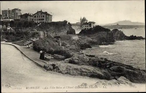 Ak Biarritz Pyrénées Atlantiques, La Villa Belza et l'Hotel Chateau des Falaises