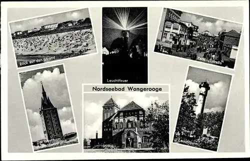 Ak Wangerooge in Friesland, Strand, Leuchtfeuer, Zedeliusstraße, Leuchtturm, Westturm