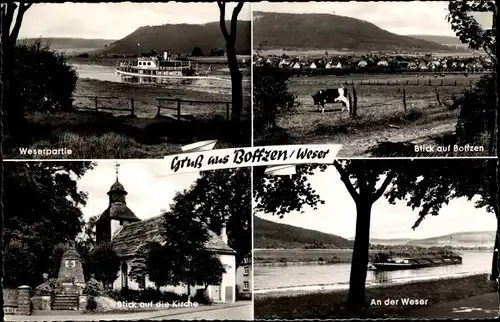 Ak Boffzen in Niedersachsen, Weserpartie, Ortsblick, Kirche