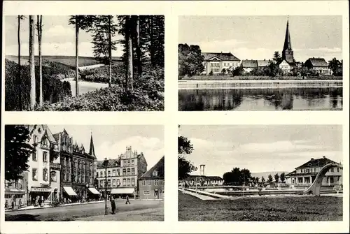 Ak Holzminden an der Weser, Teilansicht, Freibad, Marktplatz, Flusspartie