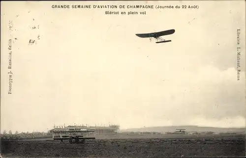 Ak Grande Semaine d'Aviation de Champagne 1909, Aviateur Bleriot en plein vol