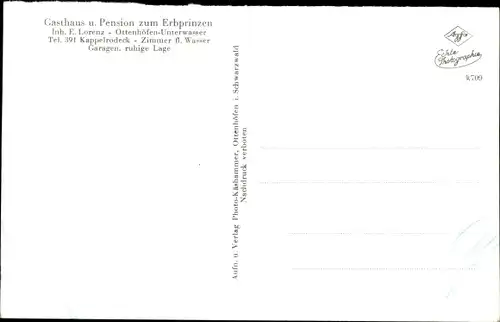 Ak Unterwasser Ottenhöfen im Schwarzwald, Gasthaus zum Erbprinzen