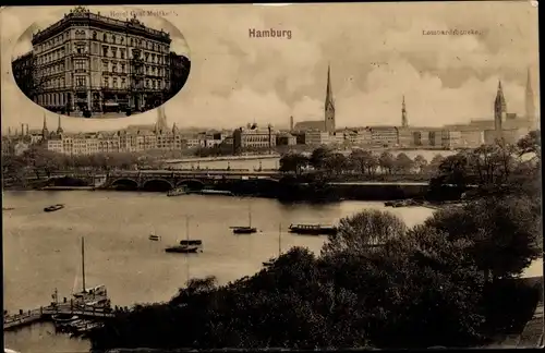 Ak Hamburg, Stadtbild, Lombardsbrücke, Steg, Hotel Graf Moltke