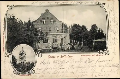 Ak Rothstein Rotstein Reichenbach in der Oberlausitz, Restaurant mit Garten, Aussichtsturm