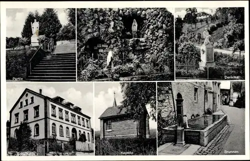 Ak Waldstetten in Bayern, Brunnen, Kapelle, Denkmal, Schulhaus, Partie, Grotte