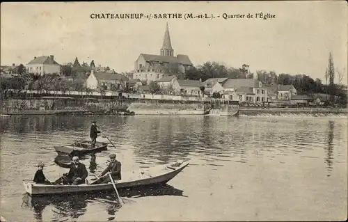 Ak Chateauneuf sur Sarthe Maine-et-Loire, Quartier de l'Église