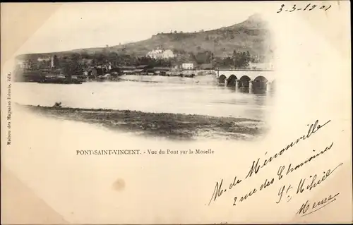 Ak Pont Saint Vincent Meurthe et Moselle, Vue du Pont su la Moselle